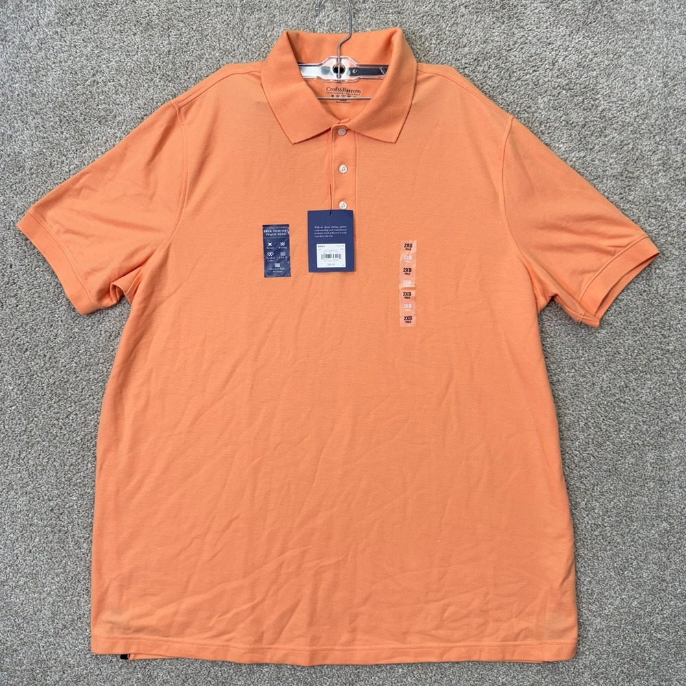 Croft & Barrow Polo Shirt Men 2XB Orange Pique‎ Stretch Wicking Big & Tall NEW